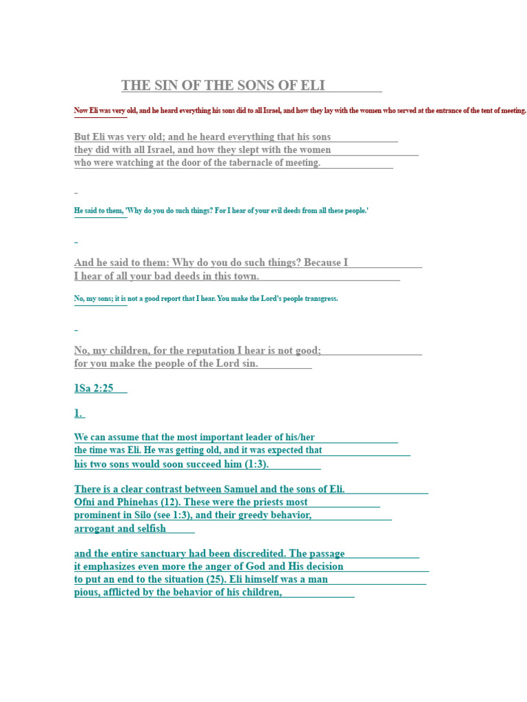 The Sin of The Sons of Eli | PDF | Samuel | Religious Belief And Doctrine