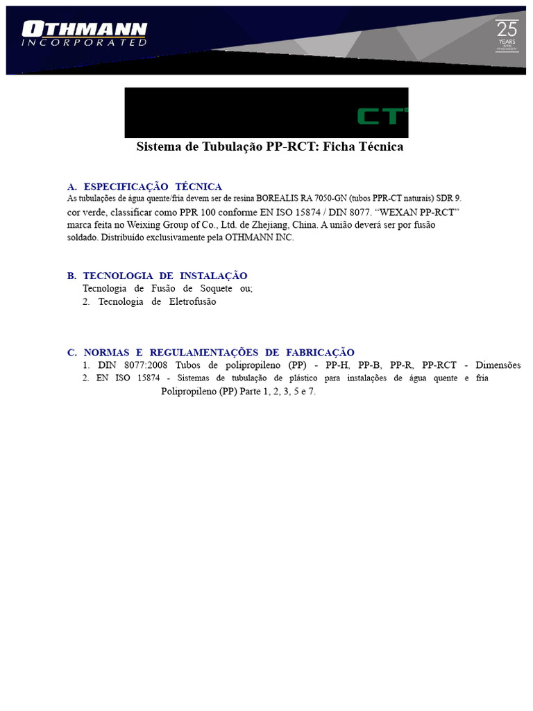 Ficha Técnica de Tubulação PP-RCT | PDF