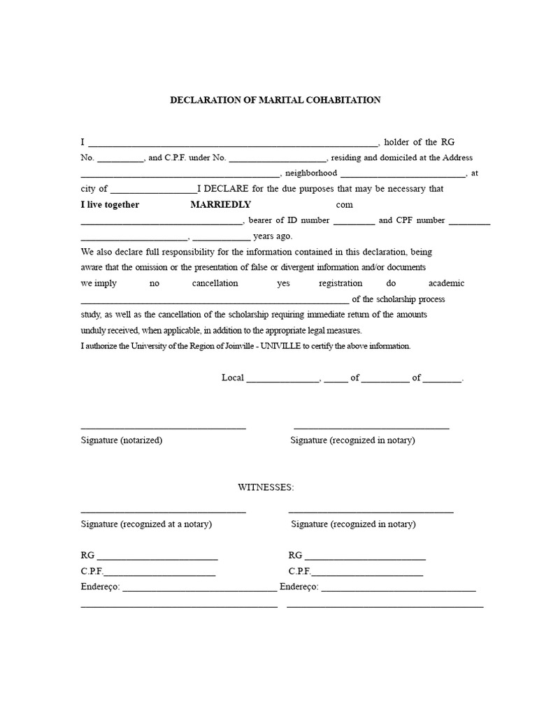 Marital Cohabitation Declaration Form | PDF