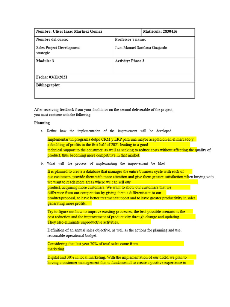 Sales Project Development Strategy | PDF | Customer Relationship ...