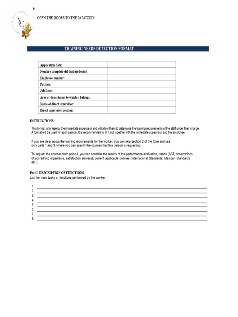 Training Needs Detection Form | PDF | Goal | Knowledge