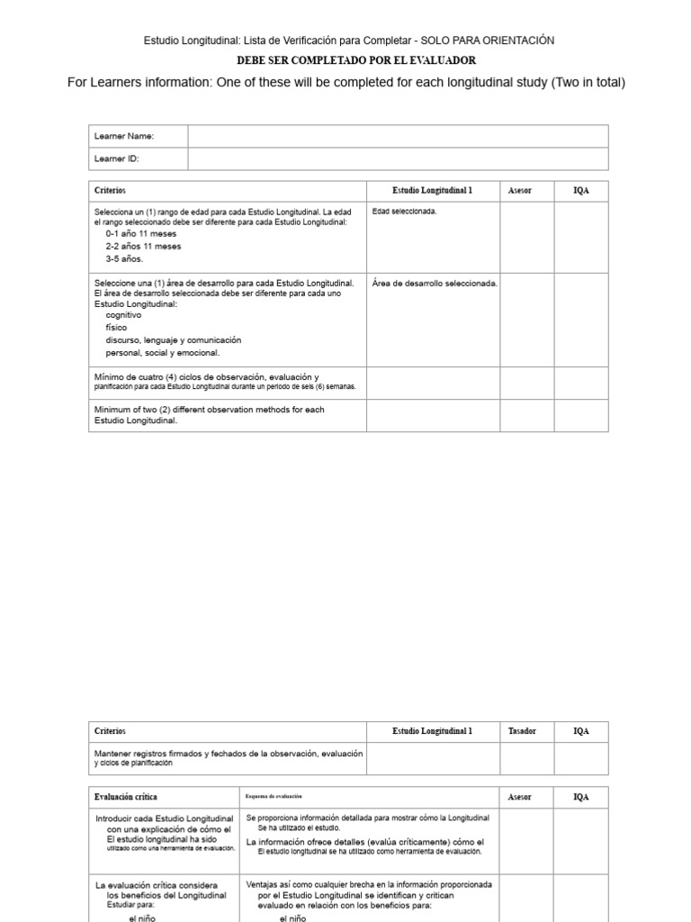 Checklist para Estudio Longitudinal | PDF | Aprendizaje | Modificación ...
