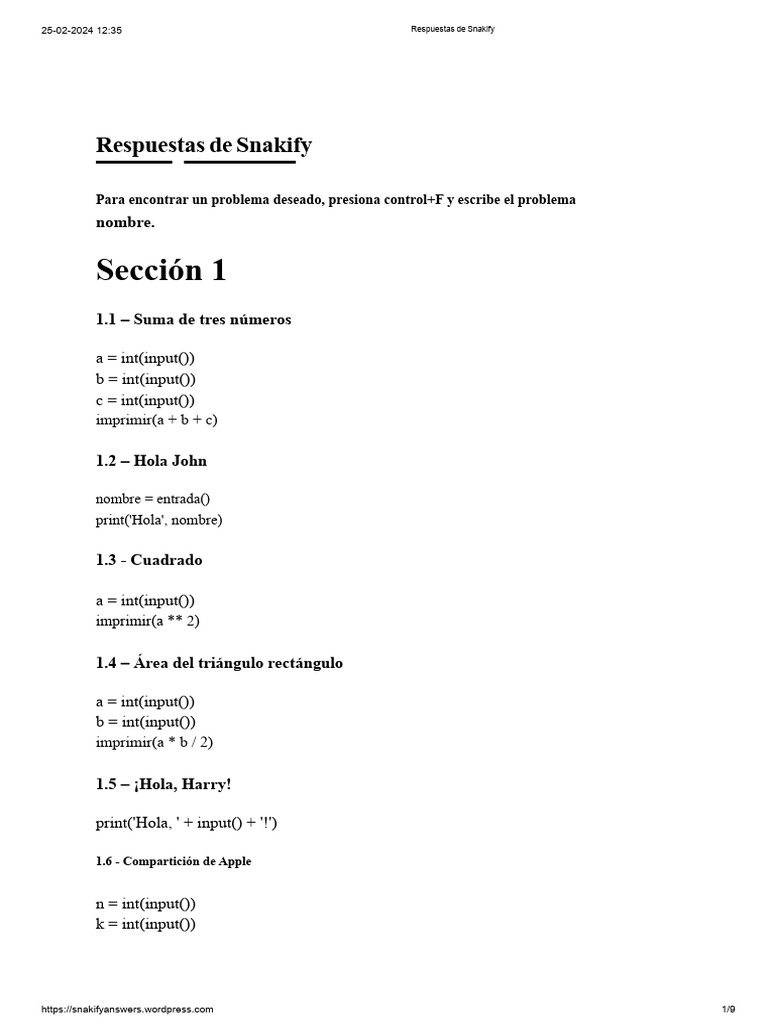 Respuestas de Snakify: Ejercicios de Python | PDF