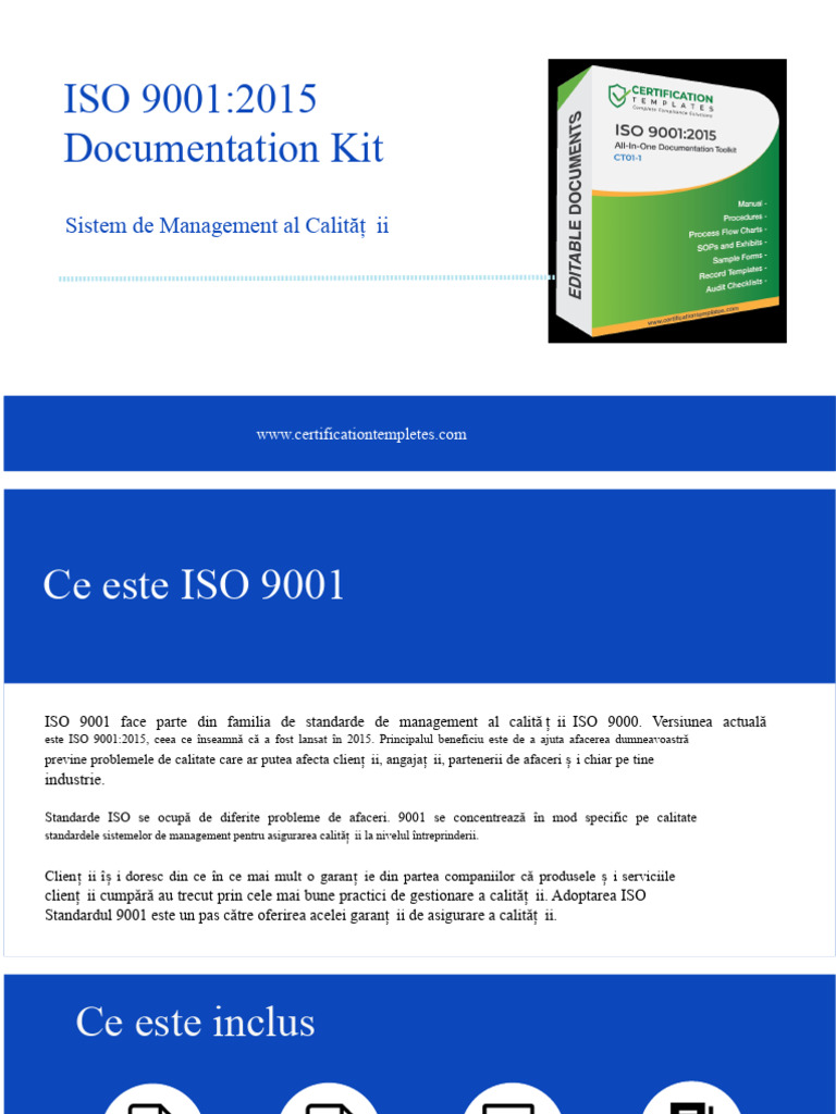 Kit de Documentație ISO 9001 - Pachet QMS | PDF