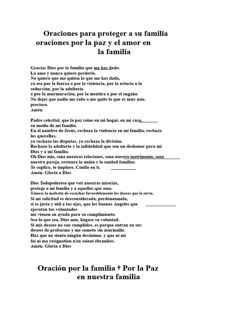 Oraciones para la protección familiar | PDF | Amor | Oración