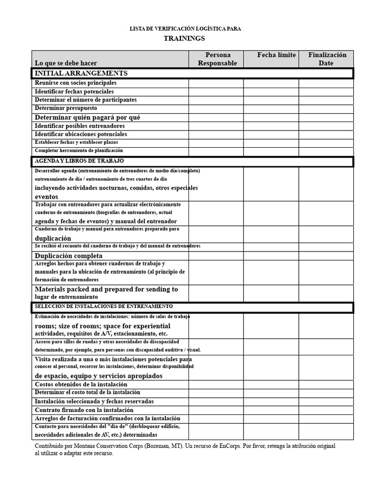 Checklist Logística para Entrenamientos | PDF
