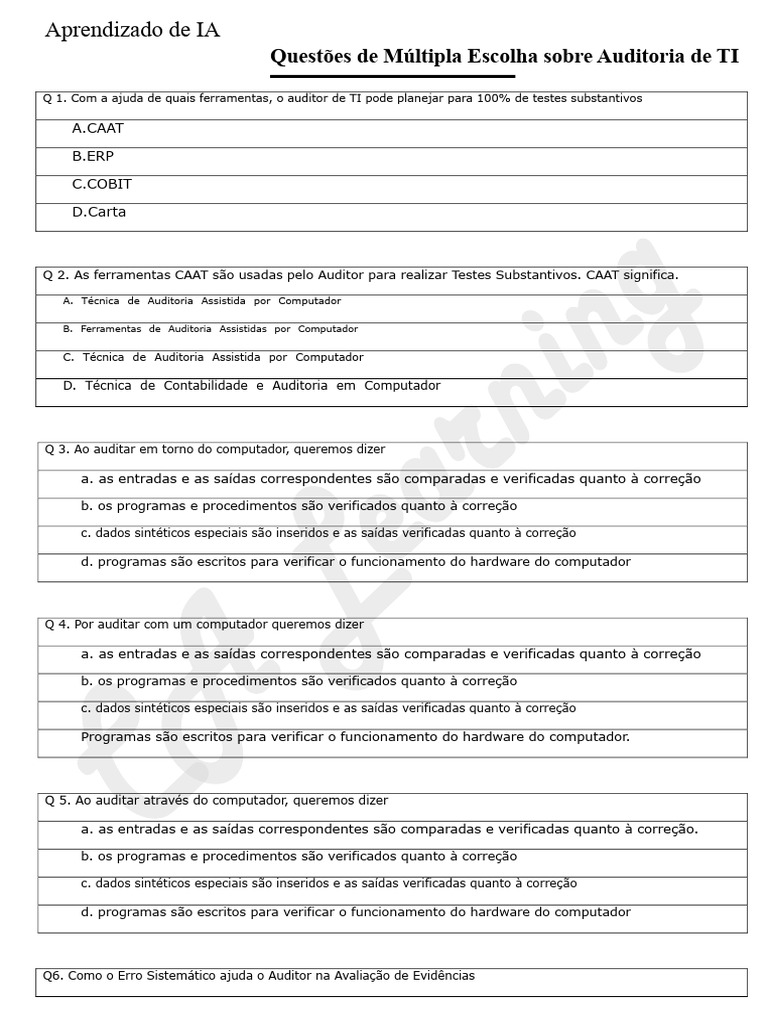 Questões de Auditoria de TI e CAAT | PDF | Tecnologia da Informação | Cobit