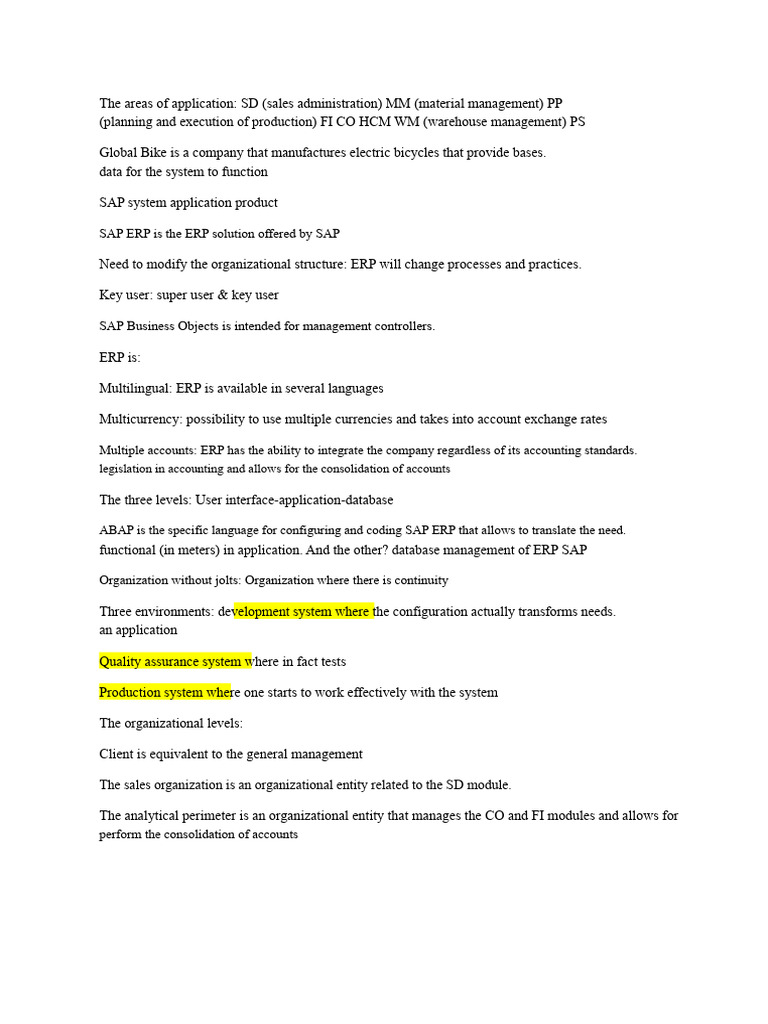 SAP ERP Overview for Global Bike | PDF