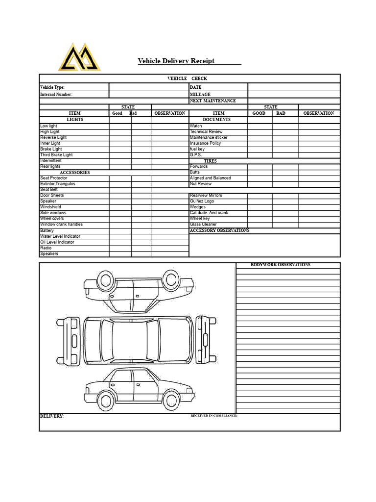 Vehicle Delivery Inspection Checklist | PDF | Vehicles | Fuel Economy ...
