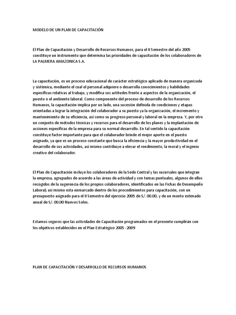 Modelo de Plan de Capacitación 2005 | PDF | Recursos humanos ...