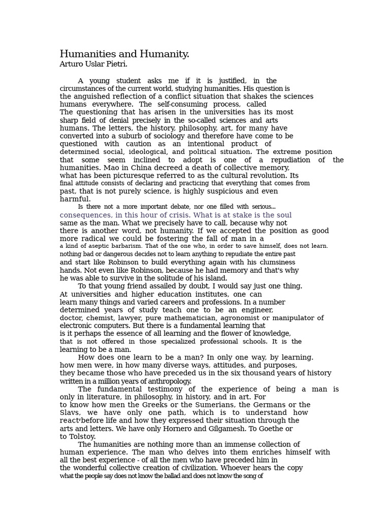 The Importance of Humanities Today | PDF | Humanities | Knowledge