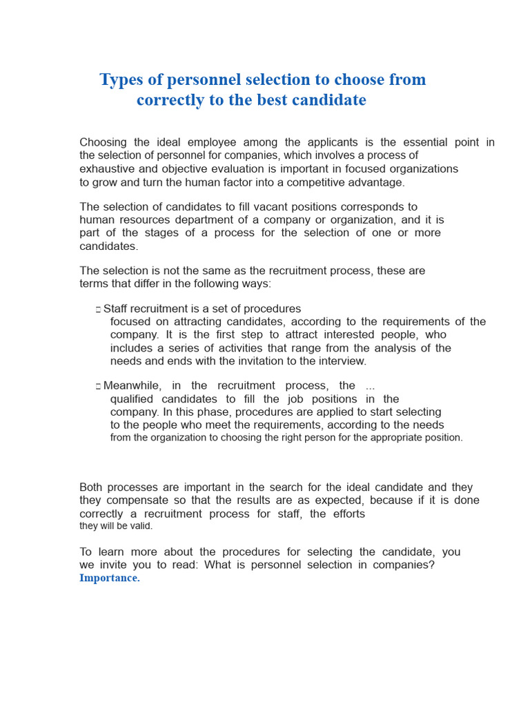 Personnel Selection Methods Explained | PDF | Recruitment | Psychology