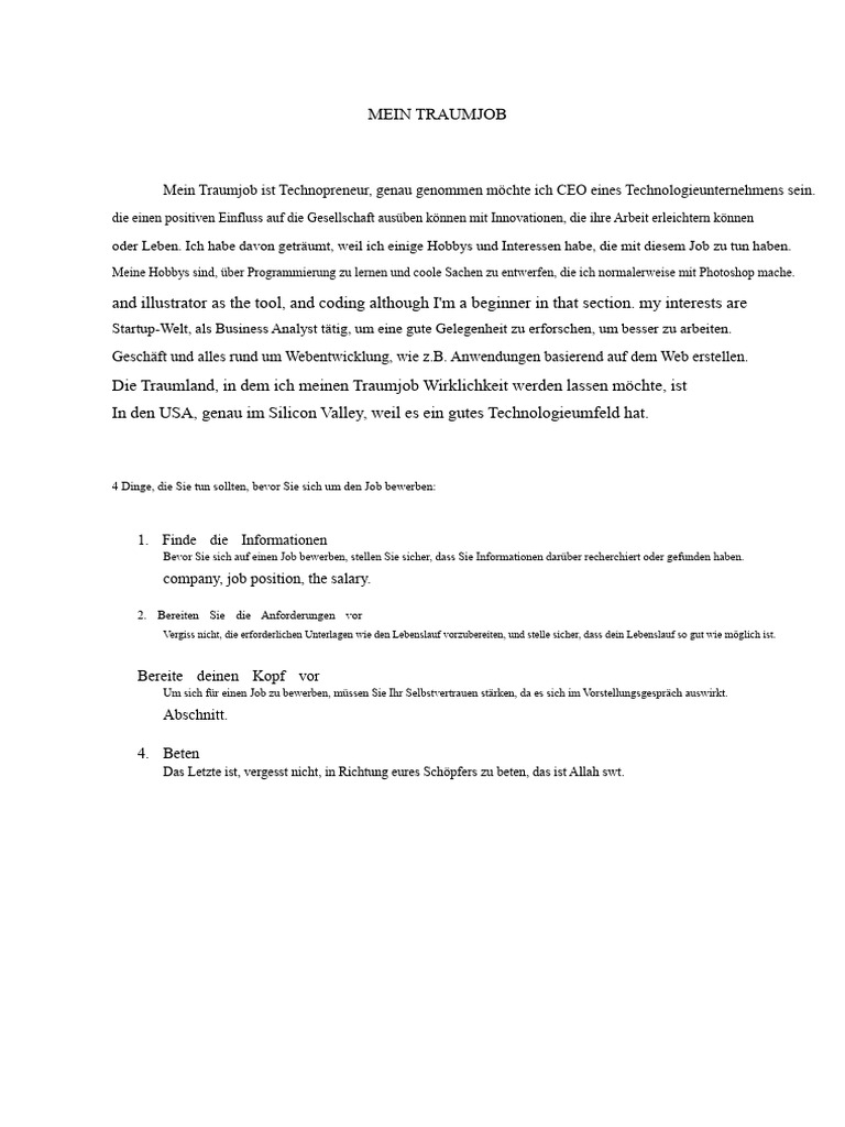 Beispieltext Mein Traumberuf | PDF
