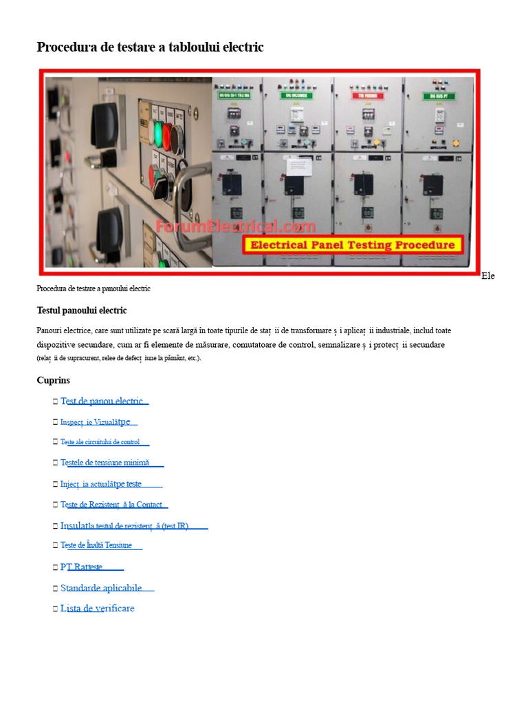 Procedura de Testare A Panoului Electric | PDF