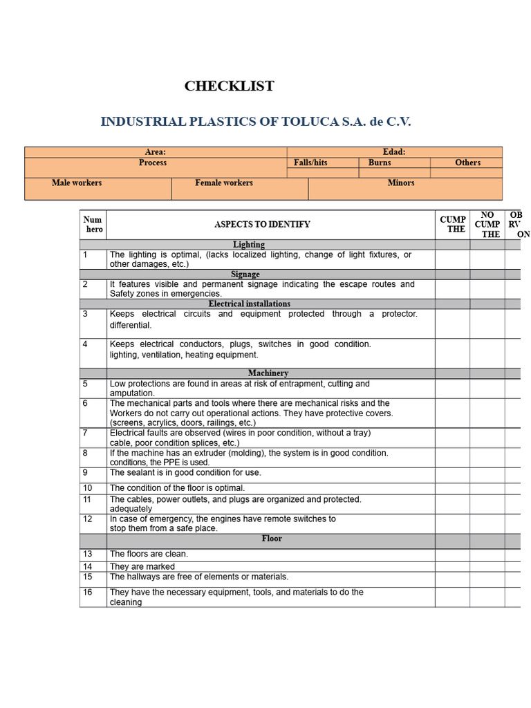 Plastic Check List | PDF | Electrical Wiring | Electric Power