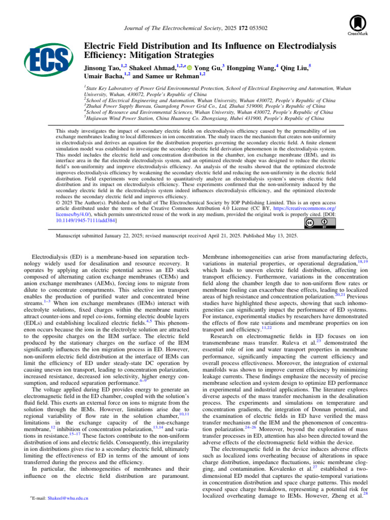 Electric Field Impact on Electrodialysis Efficiency | PDF ...