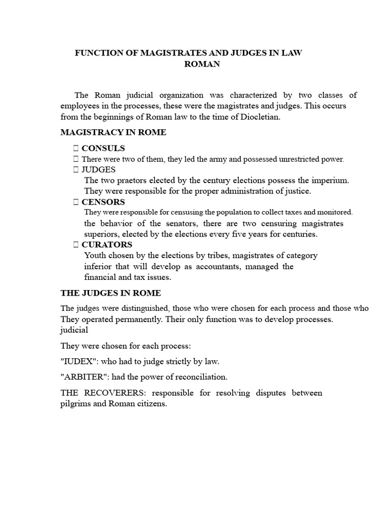Roles of Magistrates and Judges in Roman Law | PDF | Lawsuit | Common Law