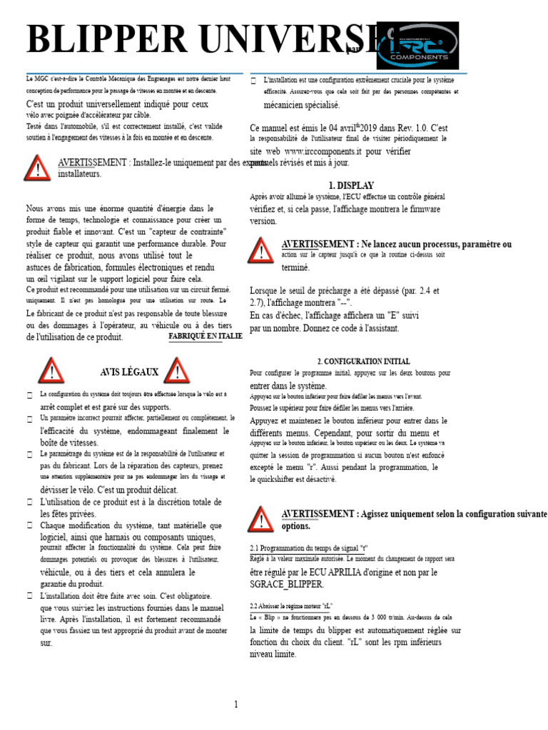 Installation du Blipper Universel MGC | PDF