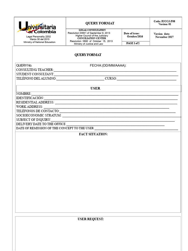 Legal Consultation Query Format Template | PDF | Information Science ...
