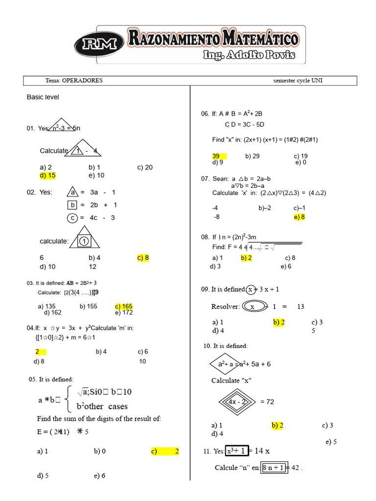 Operators and Calculations in Mathematics | PDF | Mathematical Objects ...