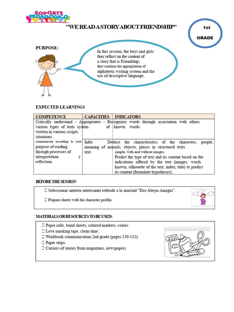 Friendship Story Reading Lesson Plan | PDF | Cognition | Human ...