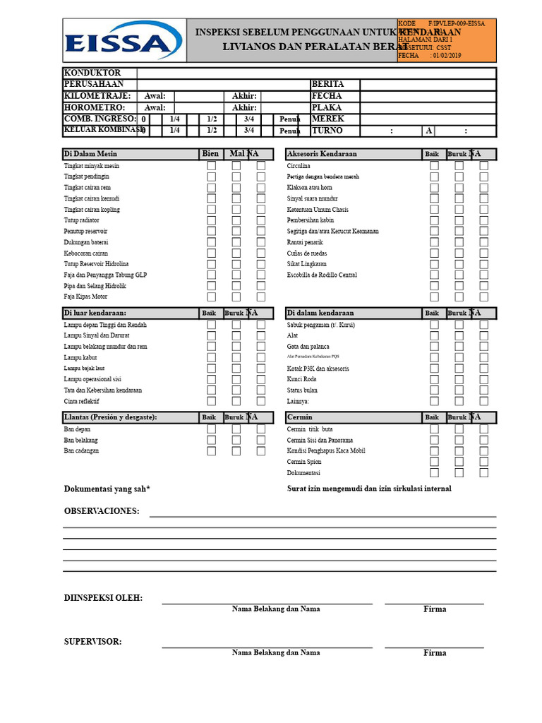 Inspeksi Kendaraan dan Peralatan Berat | PDF