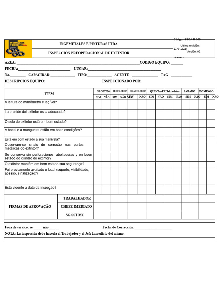 Inspeção de Extintor: Checklist Completo | PDF