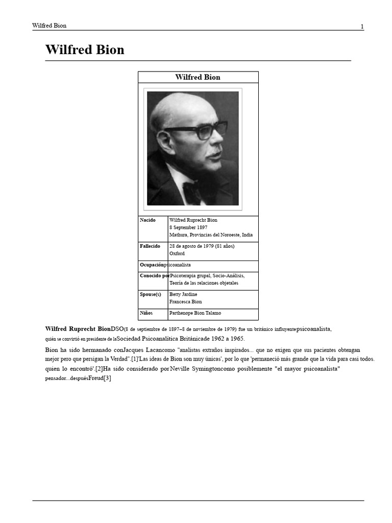 Wilfred Bion: Psicoanalista y Teórico | PDF | Pensamiento | Experiencia