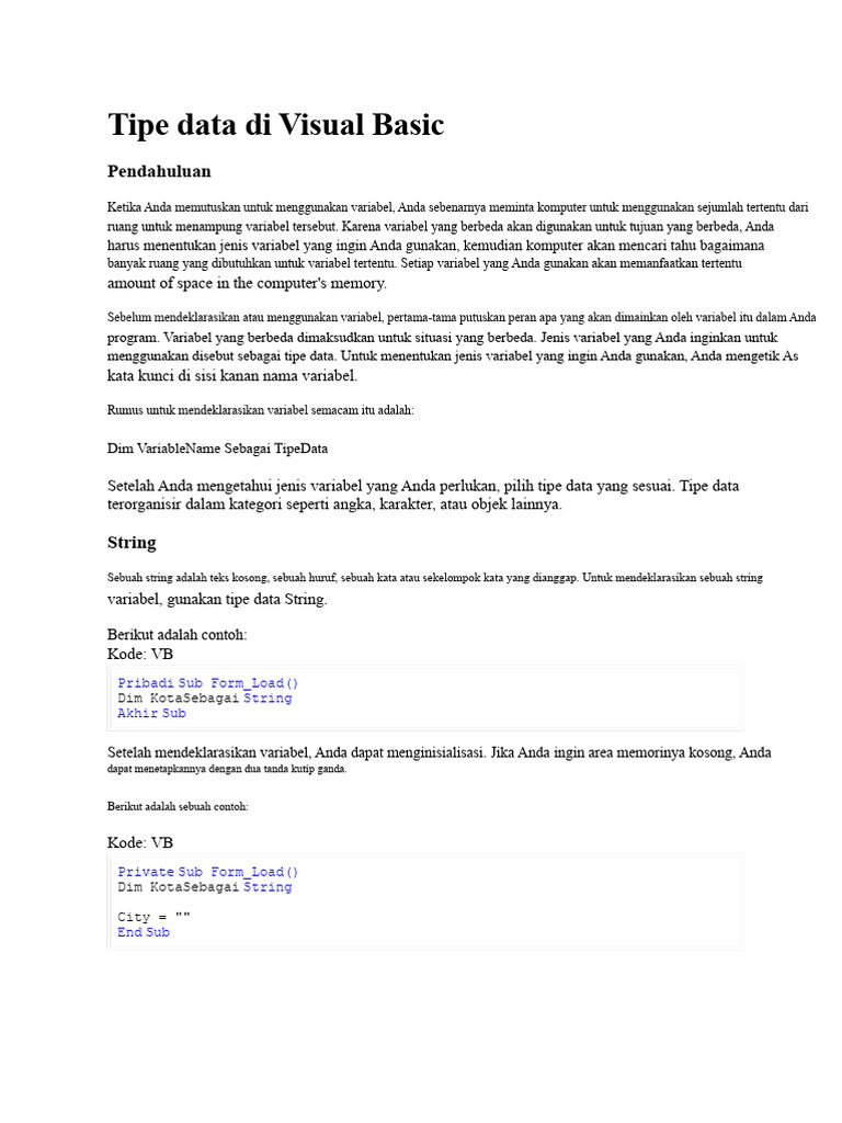 Tipe Data dalam Visual Basic | PDF