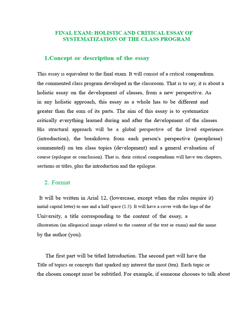 A. 10. INSTRUCTION FOR THE HOLISTIC ESSAY. 2023 | PDF | Essays | Mind