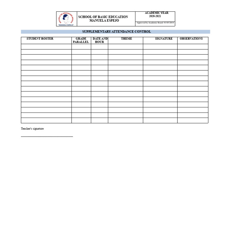 Supplementary Attendance Control Roster | PDF