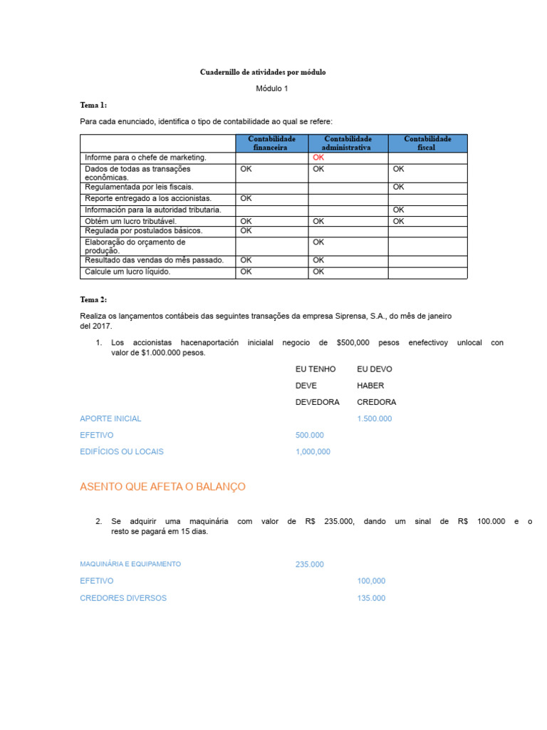 Caderno de atividades módulo 1_ET-1 | PDF | Contabilidade | Economia ...