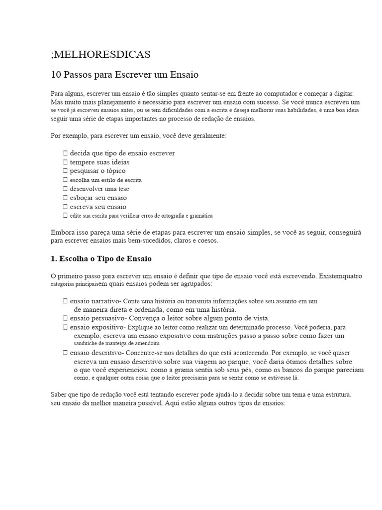 10 Passos para Escrever um Ensaio Eficaz | PDF | Escrita | Pensamento