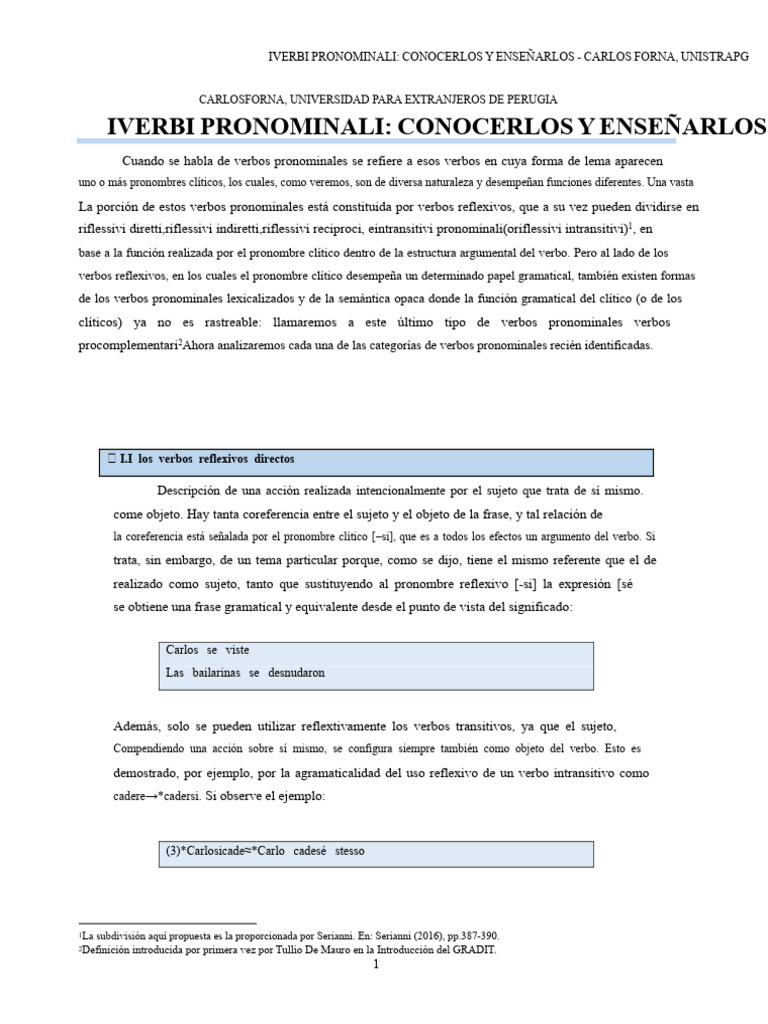 Verbos Pronominales: Tipos y Uso | PDF | Verbo | Pronombre