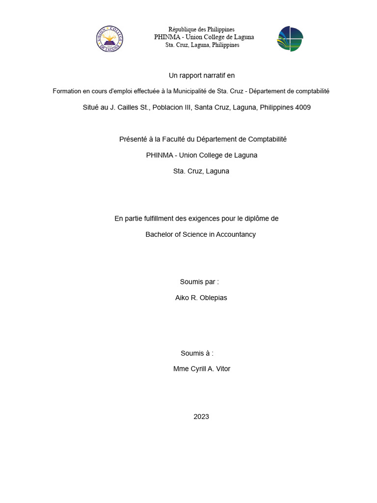 Rapport de stage en comptabilité à Sta. Cruz | PDF | Apprentissage | Audit