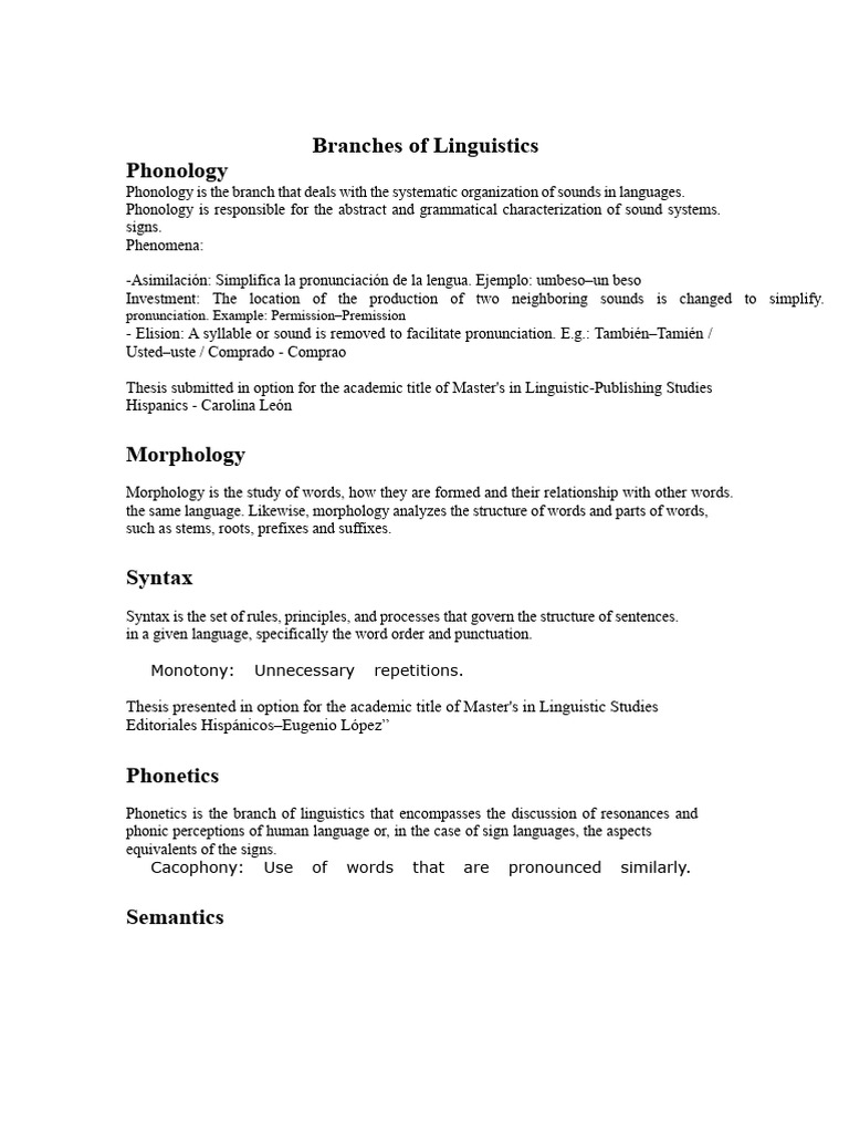 Overview of Linguistic Branches | PDF | Semantics | Linguistics