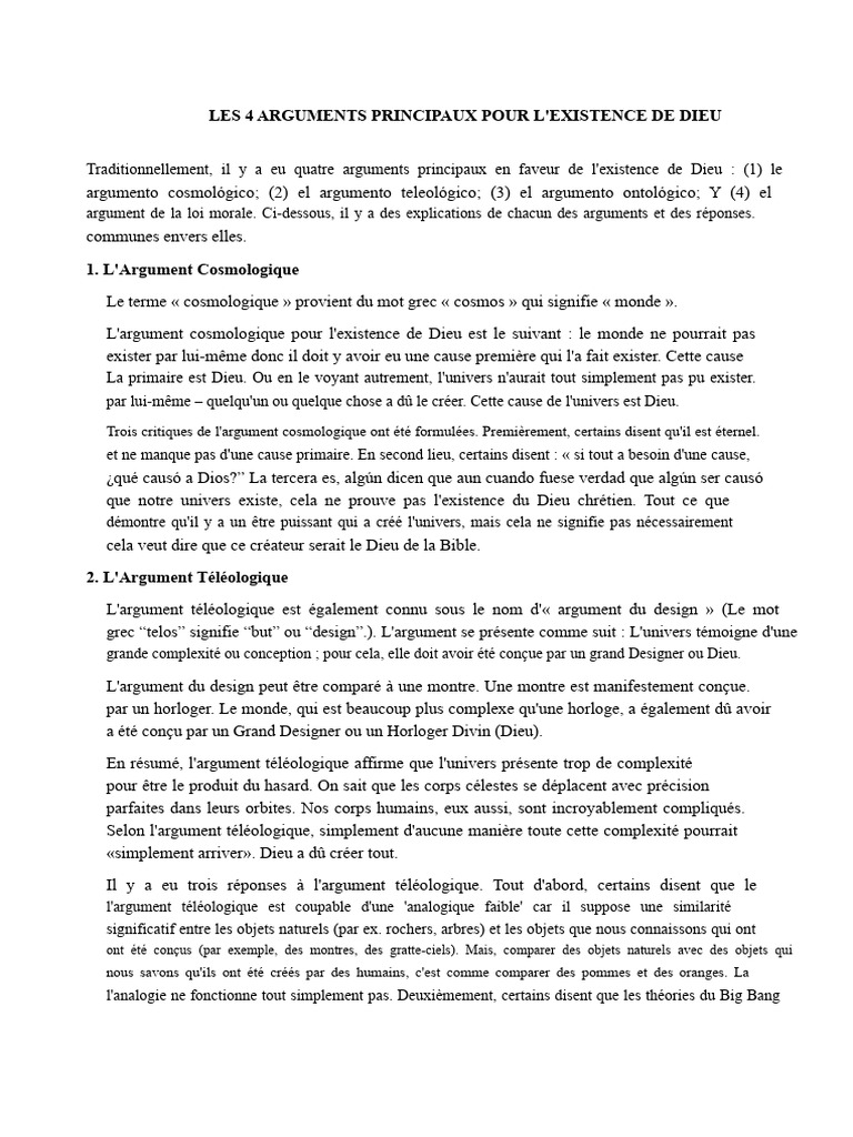 Arguments pour l'existence de Dieu | PDF | Dieu | Existence de Dieu