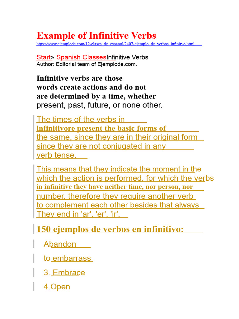 Examples of Infinitive Verbs in Spanish | PDF | Verb | Language Mechanics