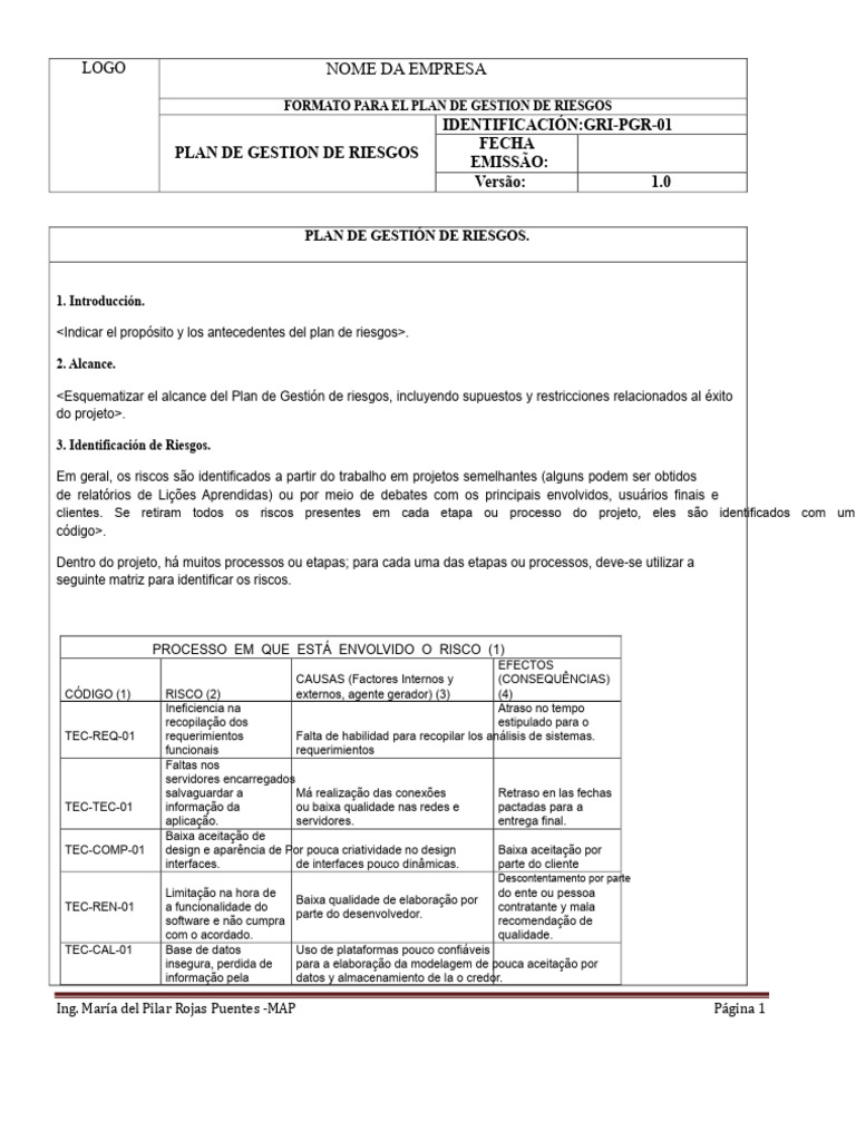 Plano de Gestão de Riscos em Projetos | PDF | Avaliação de risco