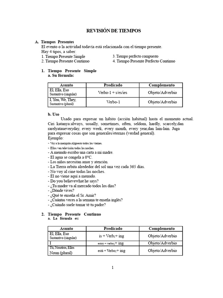 Guía Completa de Tiempos Verbales | PDF | Adverbio | Lingüística
