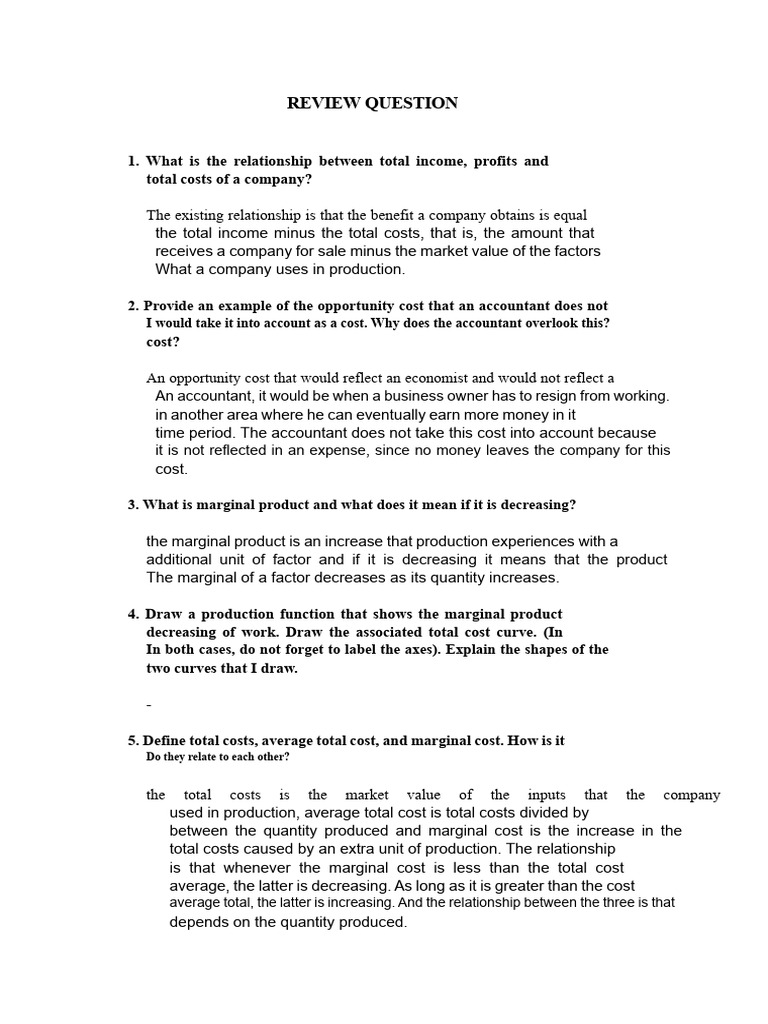 Microeconomics Review Question | PDF | Average Cost | Marginal Cost