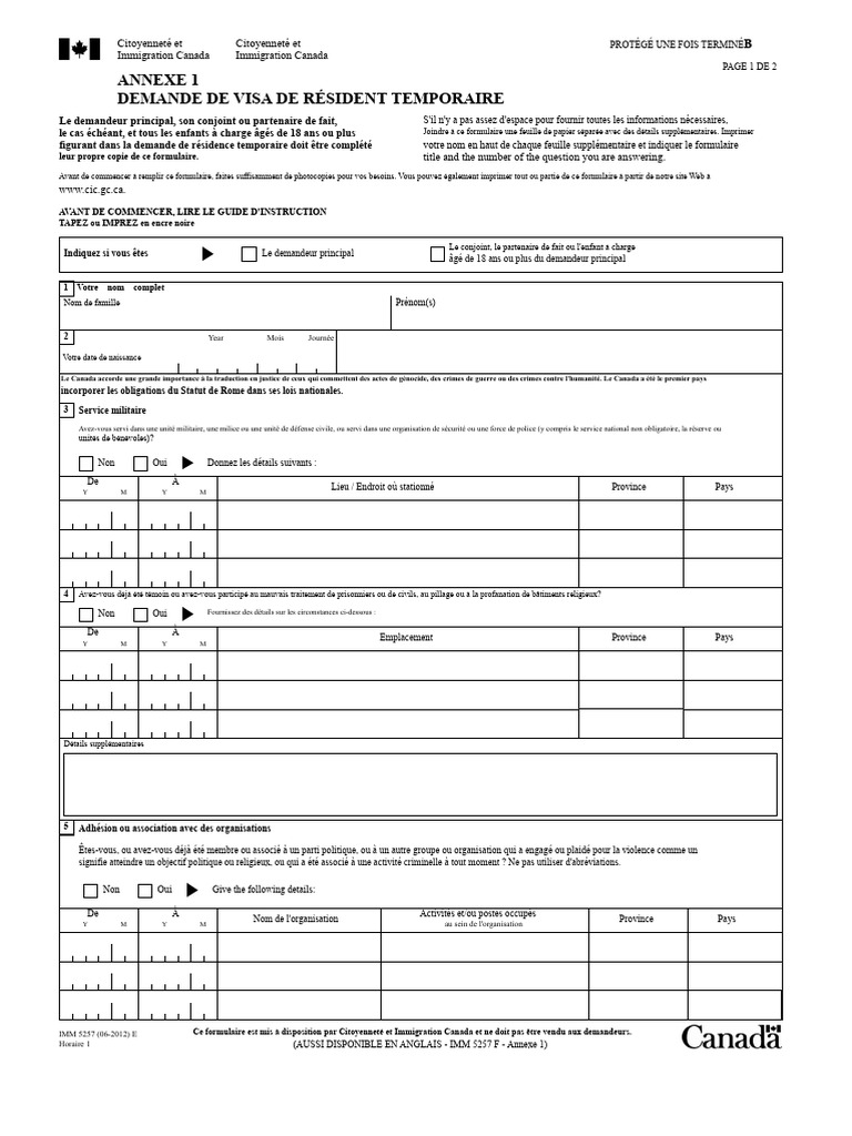 Demande de Visa de Résident Temporaire | PDF | Canada | Visa (Document)