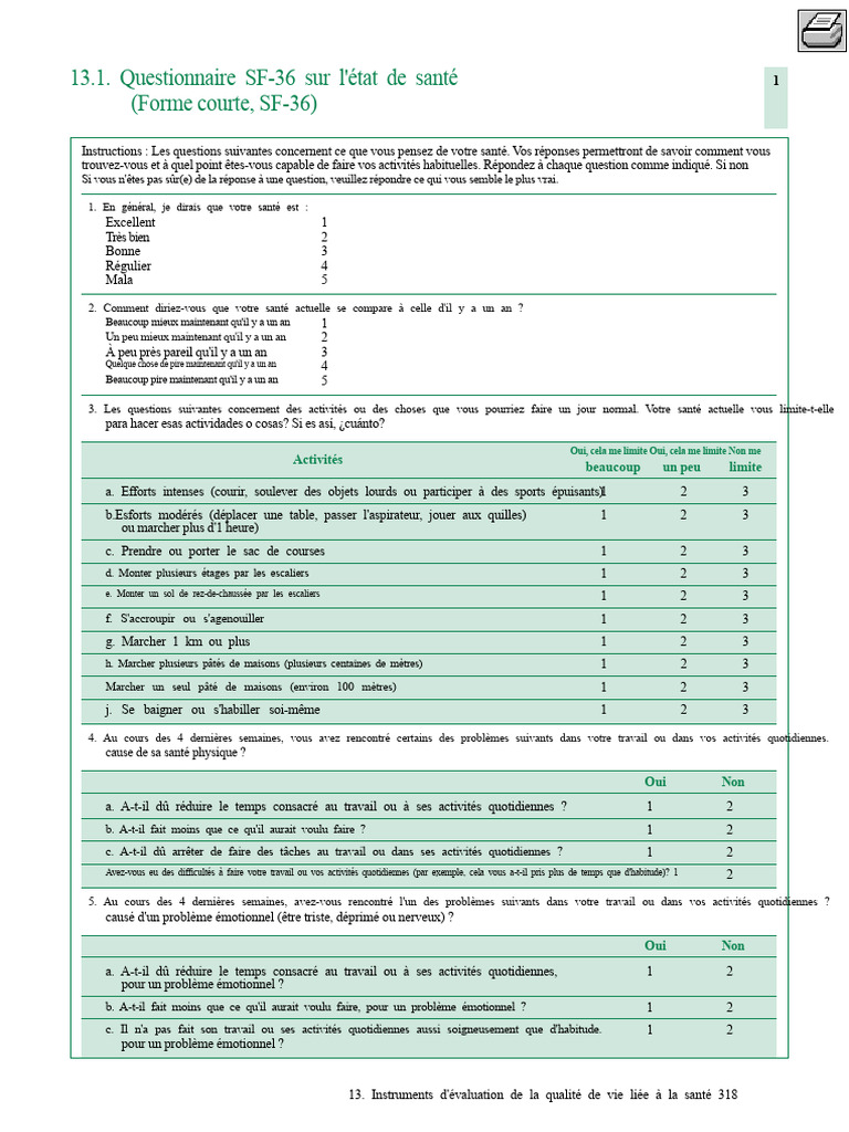 Questionnaire SF-36 sur l'état de santé | PDF