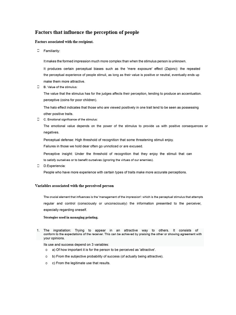 Factors Influencing Perception of People | PDF | Perception | Cognitive ...