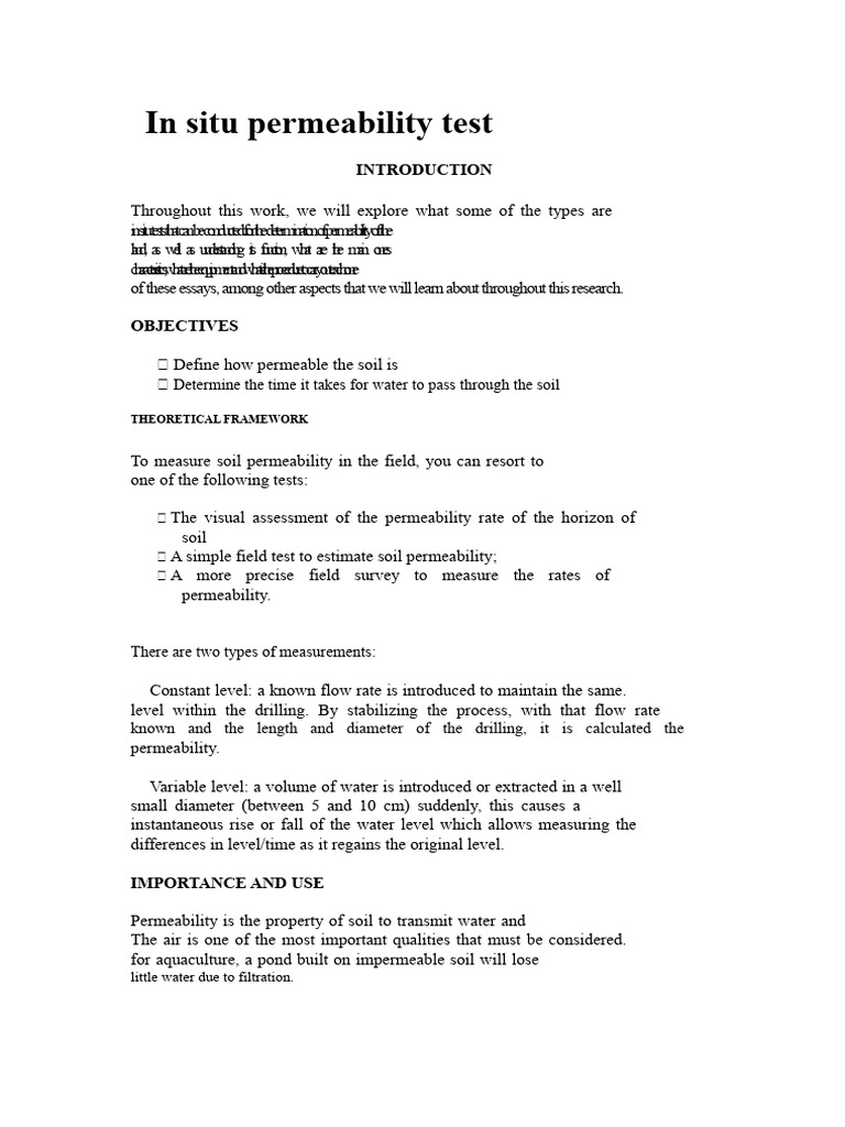 In Situ Permeability Test | PDF | Soil | Chemical Engineering