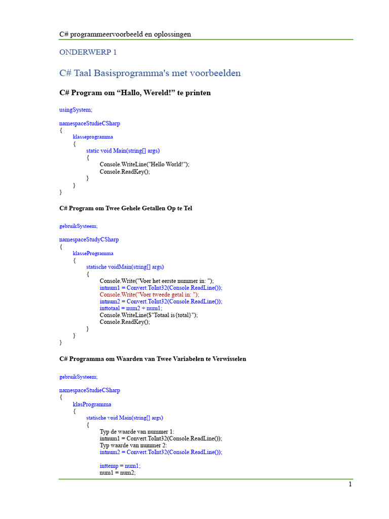 C# Programmeervoorbeelden en Oplossingen | PDF
