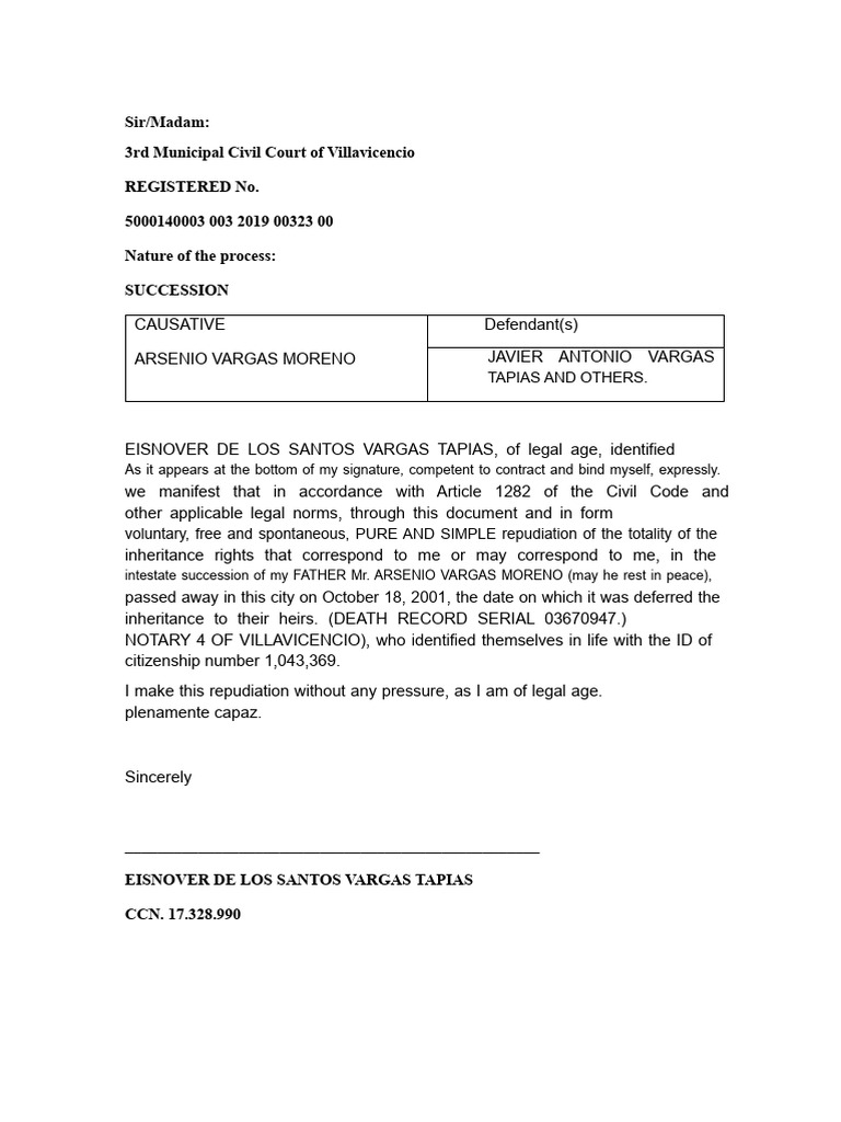 APPLICATION FOR RENUNCIATION OF INHERITANCE | PDF | Citizenship | Civil ...