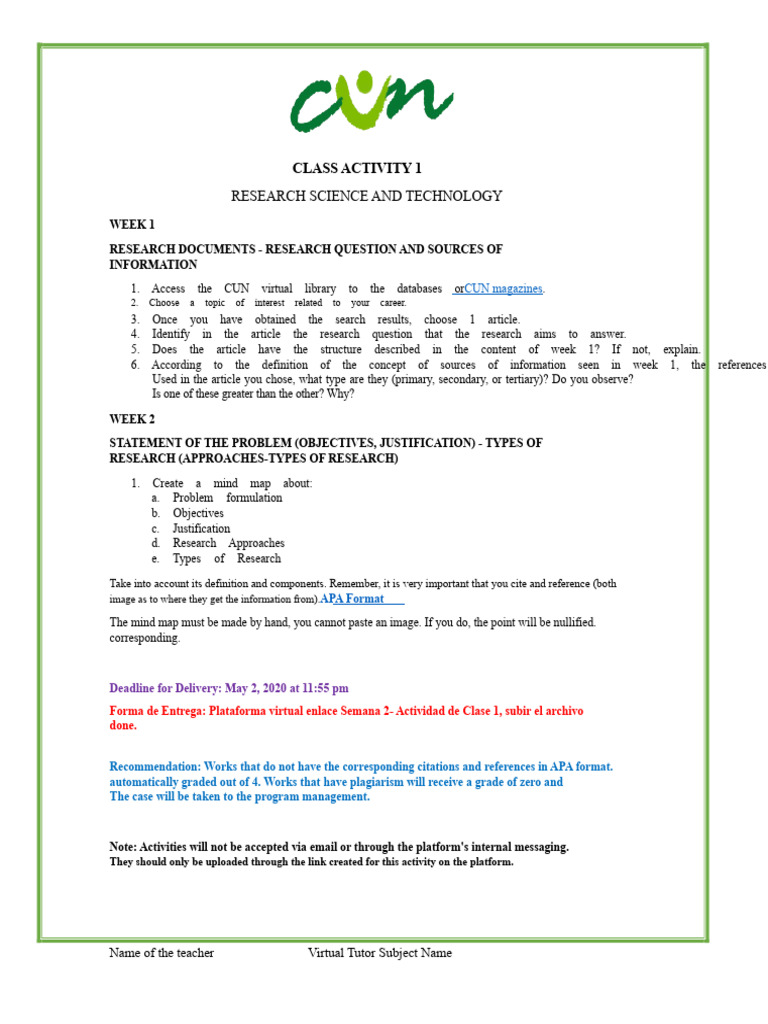 Class Activity 1 Research Science and Technology | PDF