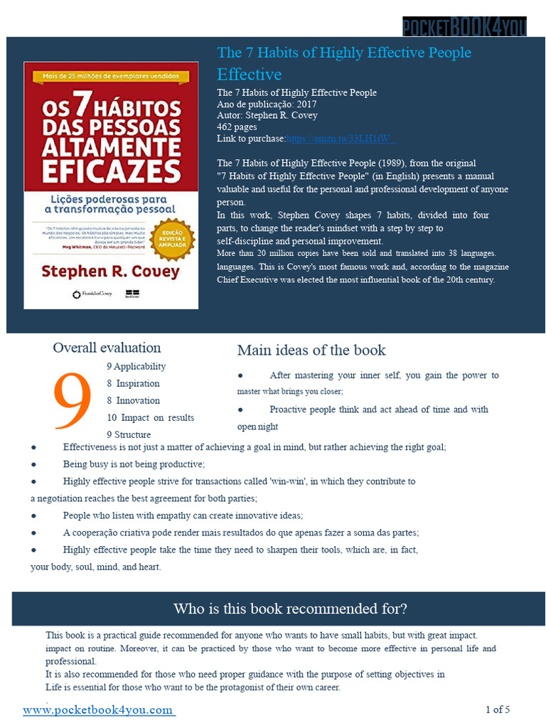SUMMARY - The 7 Habits of Highly Effective People | PDF | Leadership | Mind