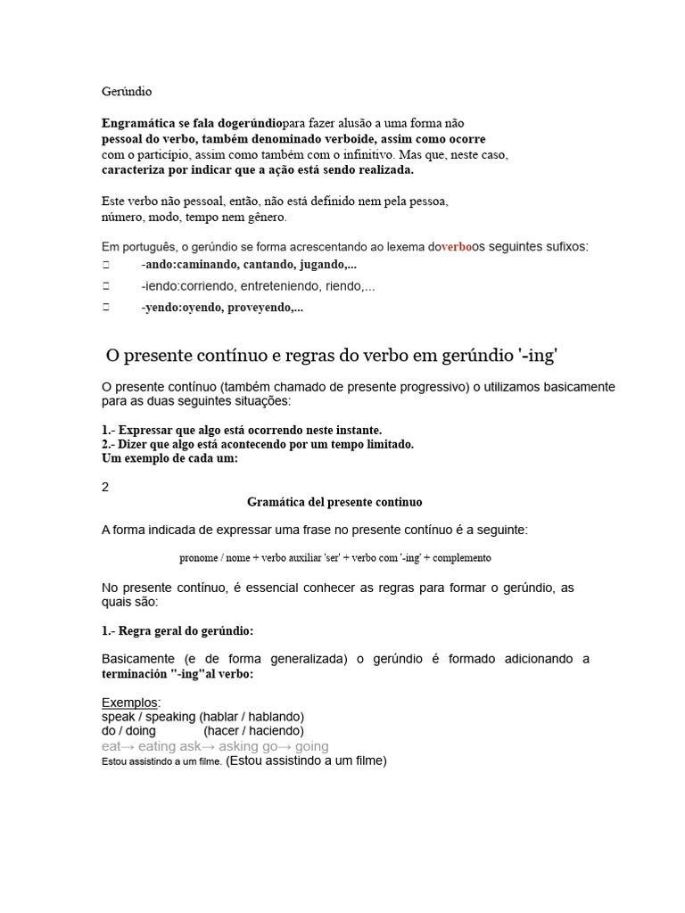 Regras do Gerúndio em Português e Inglês | PDF | Linguística | Famílias ...